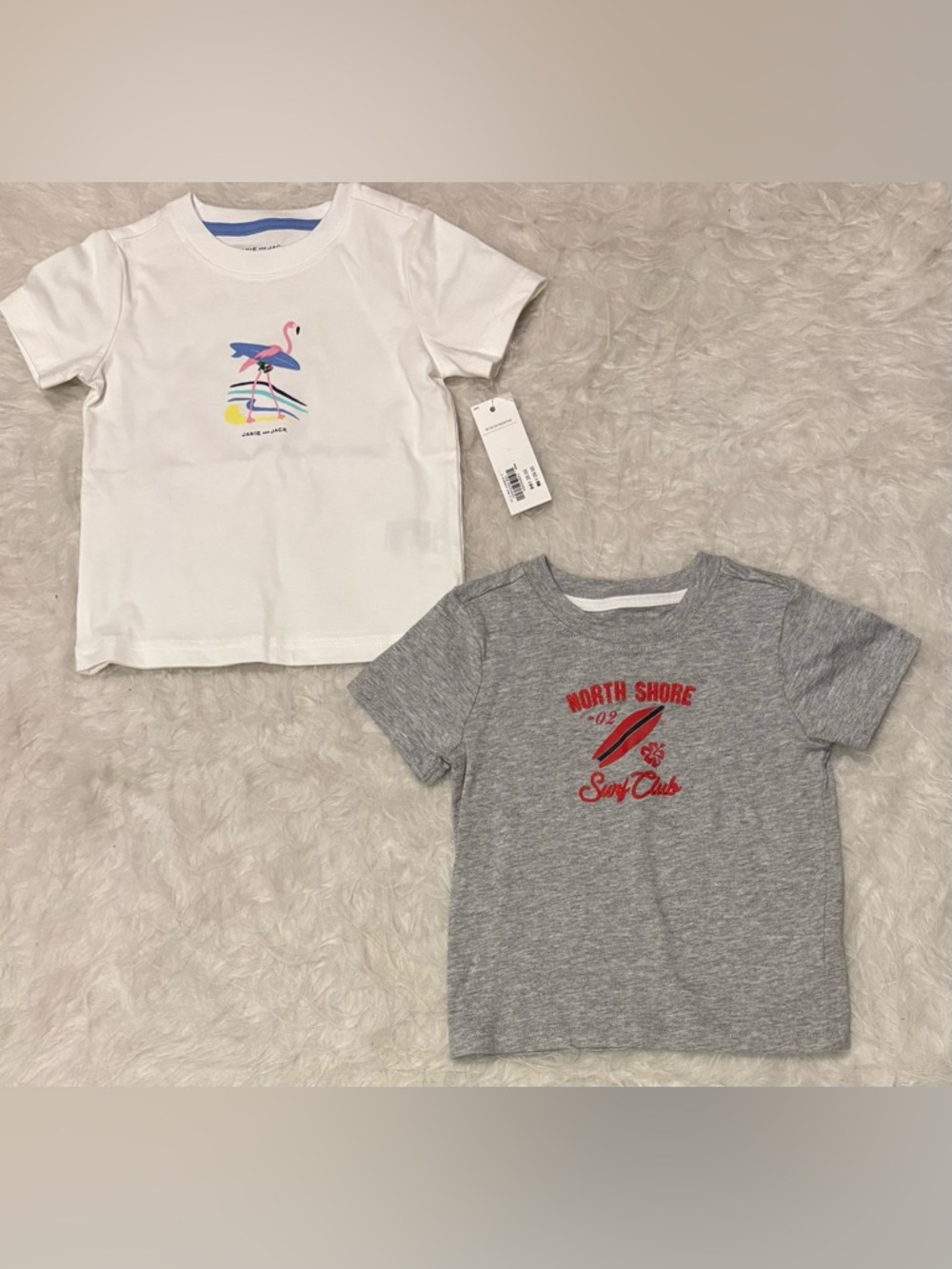 Janie and Jack Set of 2 Preppy White Flamingo Tee & Grey Surf Tee